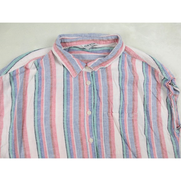 Orvis Shirt Womens Medium Pink Striped Buttons Sleeveless Linen Blend Ladies* - Picture 3 of 10